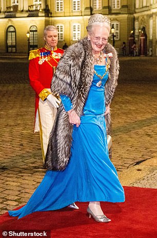 Above: Margrethe attends the annual New Year's dinner at Christian VII's Palace in Amalienborg, Copenhagen, in January.