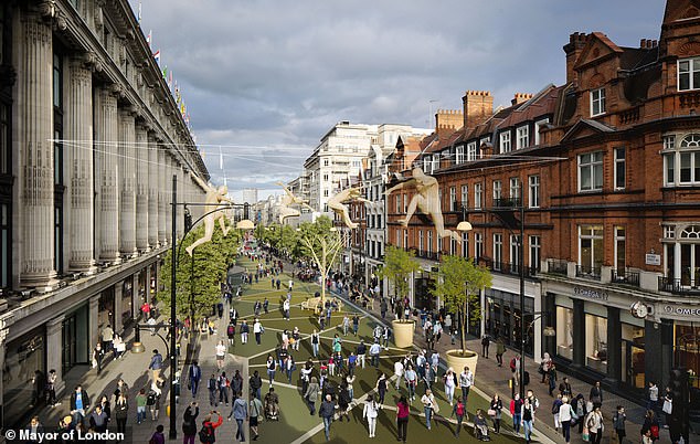 Another artist's impression of a pedestrianised Oxford Street from plans published in 2017