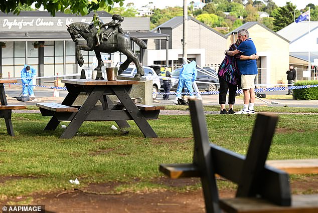 Mourners are seen leaving flowers outside the Royal Hotel in Daylesford in November 2023.