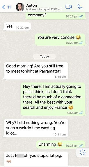 WhatsApp messages between Smolin and a woman who cancelled a date with him