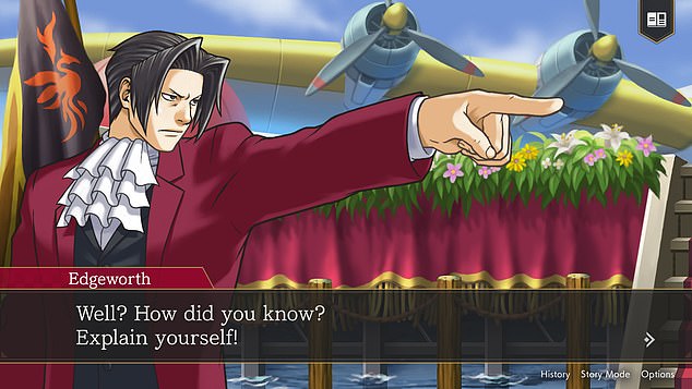 Edgeworth wanders around crime scenes, searching for clues and making deductions based on what he finds.