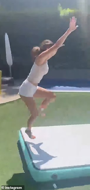 It included footage of the teenager showing off her impressive tumbling skills on a training mat in the backyard of her Los Angeles home.