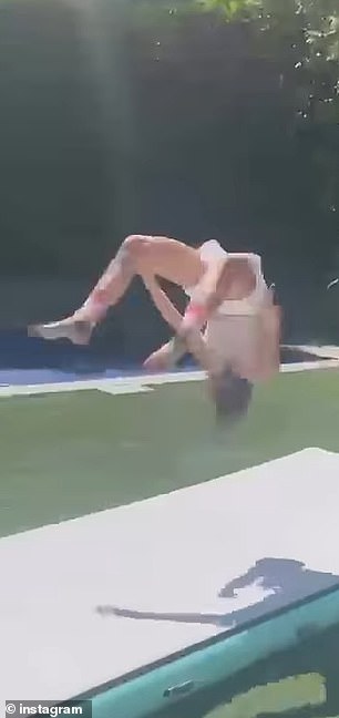 It included footage of the teenager showing off her impressive tumbling skills on a training mat in the backyard of her Los Angeles home.