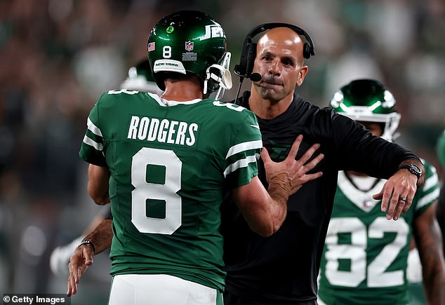 Saleh came on a little too strong in the second quarter when Rodgers rejected his hug.