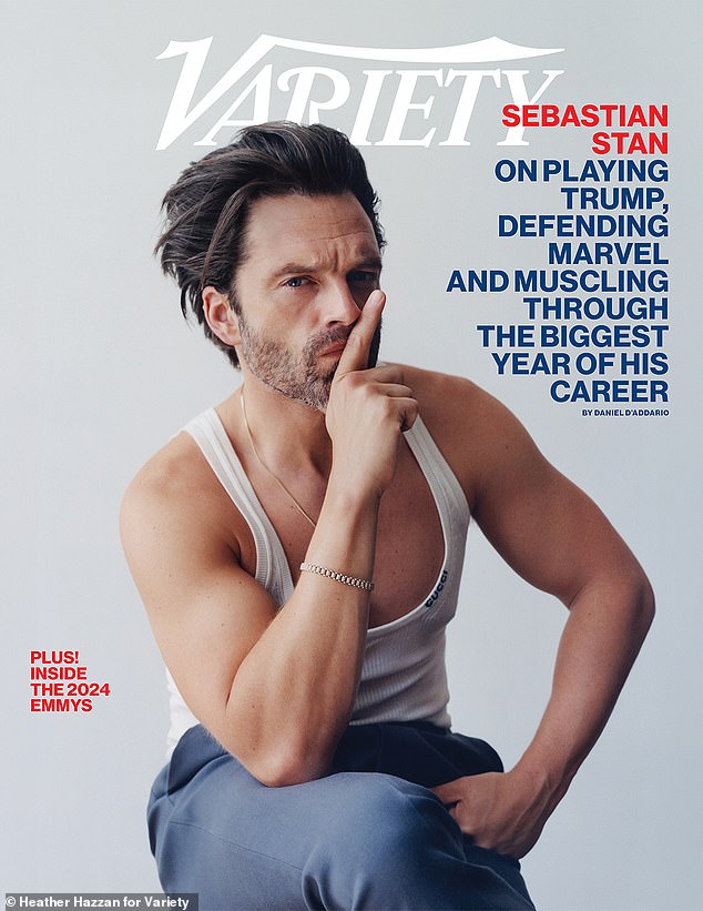 The handsome leading man sizzled on the magazine's cover in a white tank top and grey trousers, sporting a light stubble.