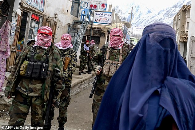 Women in Taliban-ruled Afghanistan (pictured) are not allowed to show their faces, sing, recite poetry or read aloud in public.