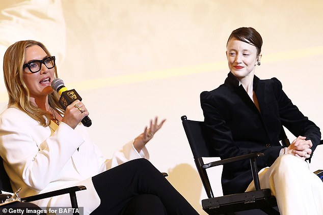 Kate donned an oversized white blazer for the event alongside cast member Andrea Riseborough.