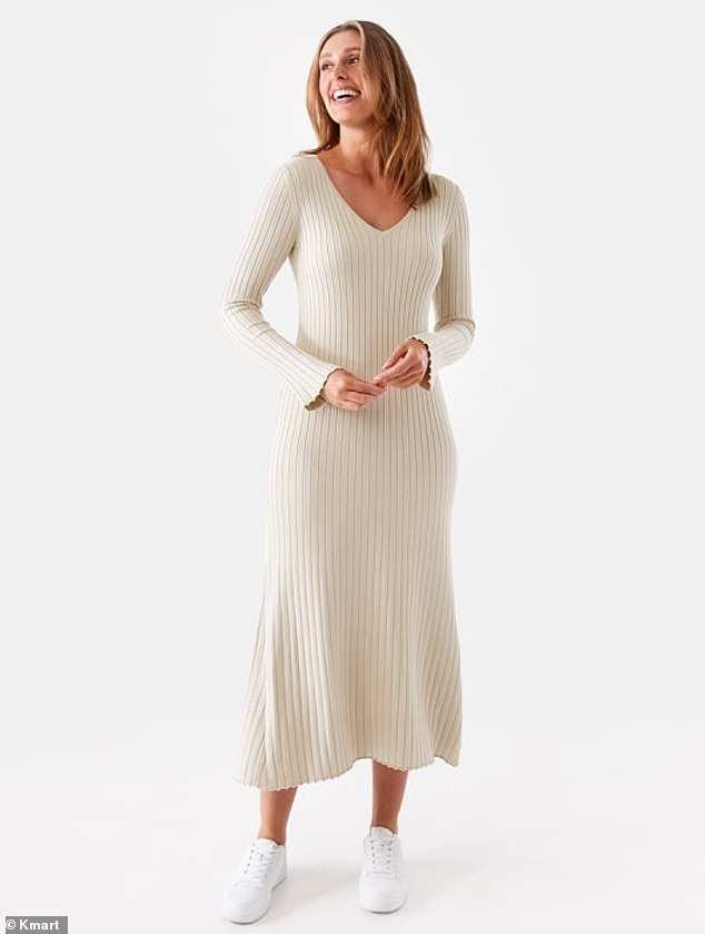 Customers are obsessed with Kmart's ribbed V-neck long-sleeve maxi dress (pictured)