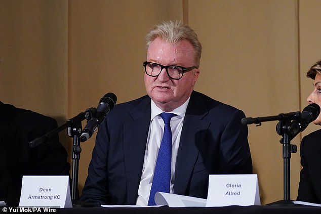 Dean Armstrong KC, who appeared in 'Al-Fayed: Predator at Harrods', speaks during a press conference to discuss the legal team's involvement in the investigation and legal action against Harrods.