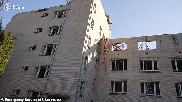 The building was left in tatters after a missile hit the fifth floor on Thursday afternoon.