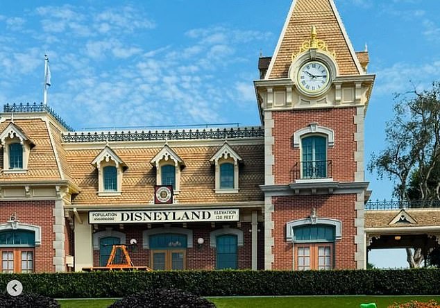 They posed next to the Cars attraction, the Small World attraction, on Main Street and in front of the park, next to the train station (pictured). Paris Hilton, Joey King, Michelle Pfeiffer and Jeremy Renner gave it a thumbs up.