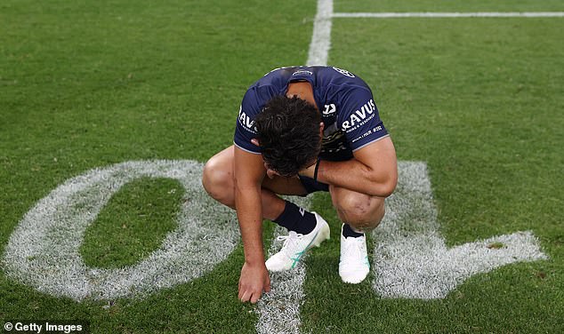 This followed a 26-18 defeat at the hands of Cronulla on Friday night at Allianz Stadium which ended the Cowboys' season (pictured, shattered back-row Jeremiah Nanai).