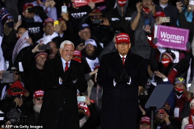 Nuzzi accompanied Vice President Mike Pence (left) on Nov. 2, 2020, to Michigan so he could be onstage with former President Donald Trump (right) during his final rallies of the 2020 cycle.