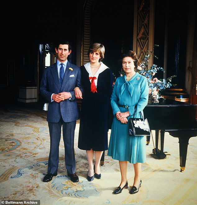 Prince Charles, Lady Diana Spencer and the Queen at Buckingham Palace in March 1981, four months before the royal wedding.