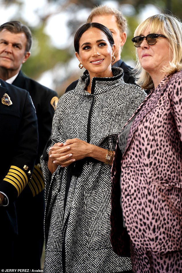 Meghan opted for a sophisticated and chic look, with a monochrome jacket and her hair up in a 'clean-girl' style at last year's event.