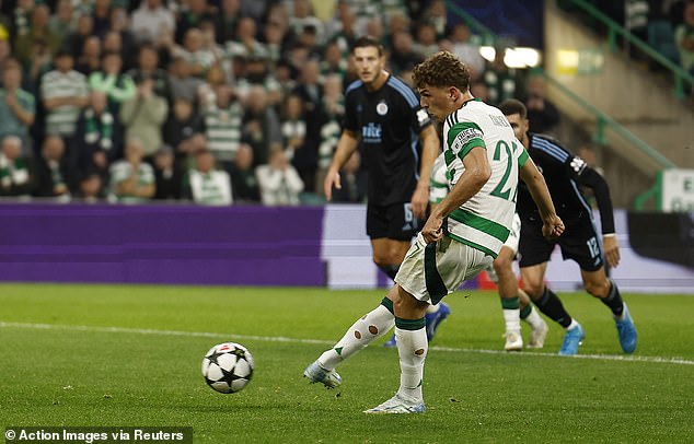 Engels scores from the penalty spot in a 5-1 Champions League win over Bratislava