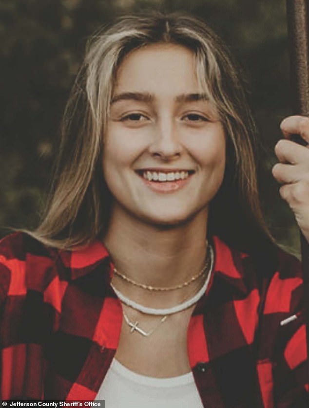 Pictured: Alex Bartell, 20, was on the phone to a friend when a rock crashed into her car and she went silent. Her friend tracked her phone and drove to the scene where she found her dead in her car, which had left the road and into a field.