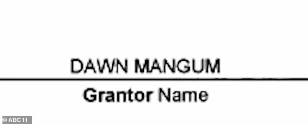 Pictured: A copy of the document Dawn Mangum filed with the Wake County Register of Deeds Office.