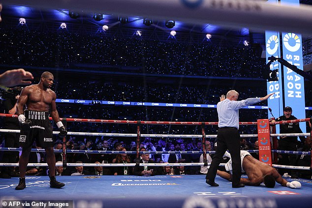 Dubois watched as Joshua struggled to his feet and the fight was called off.