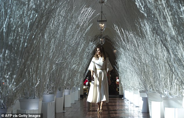 While her controversial husband Donald Trump was in office, Melania decorated the White House with balsam fir trees dripping with icicles, which social media users found eerie and chilling.