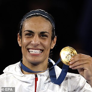 Gold medal winner Imane Khelif of Algeria poses on the podium