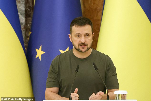 Ukrainian President Volodymyr Zelensky speaks during a joint press conference with the President of the European Commission in kyiv, September 20.