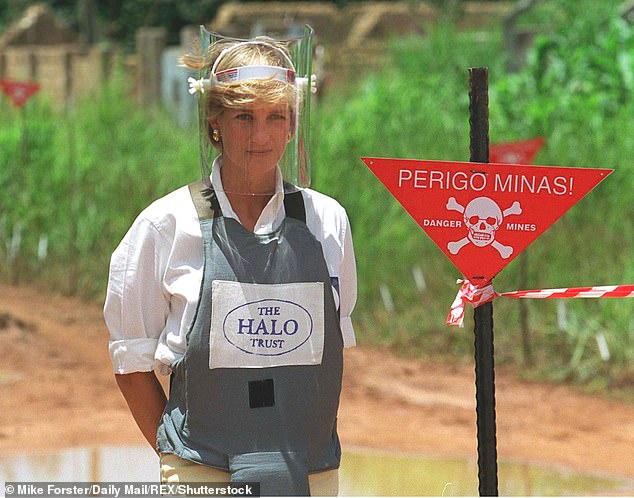 The Halo Foundation gained international notoriety in 1997 after Princess Diana walked through an active minefield in Angola (pictured)