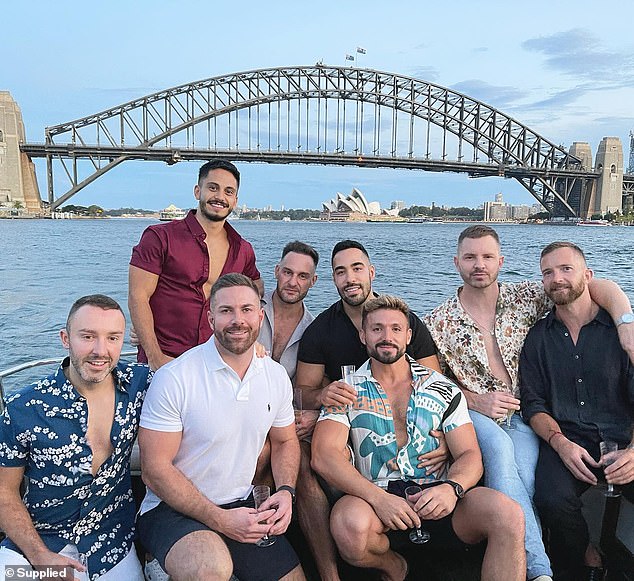 Mr Frenken (in white polo) hopes to buy in Sydney's eastern suburbs so he can maintain his social connections, with his group of friends including actor Tim Draxl (far right).