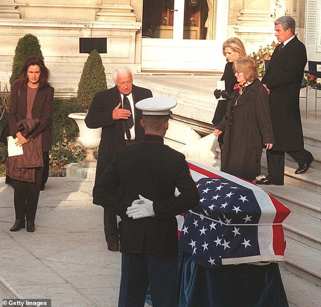 Former lover Gianni Agnelli pays his respects at the funeral of US ambassador to France Pamela Harriman