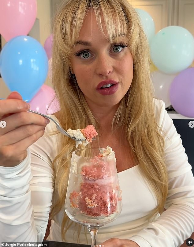 The pregnant soap star, 36, made the exciting announcement on Saturday with a series of photos of herself enjoying a gender reveal party where she devoured a pink cake.