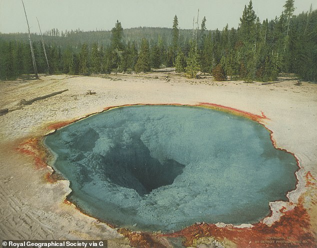 Morning Glory Pool photographed in 1902, before human impact permanently changed its color.