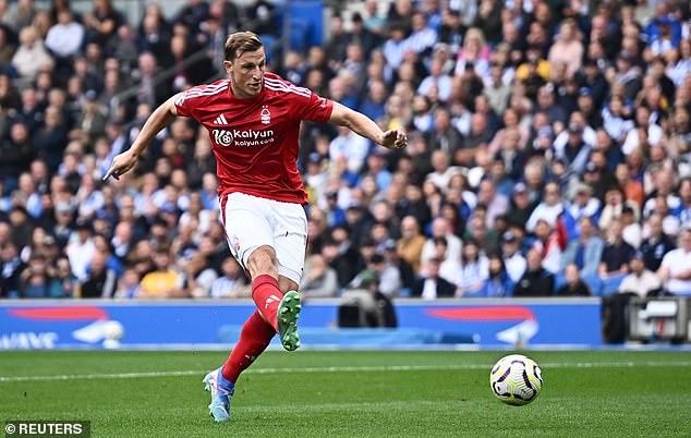 A penalty converted by Chris Wood put Forest 1-0 up in the 13th minute at the AMEX Stadium