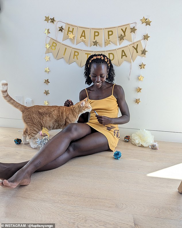 The actress also had a special blue birthday hat for her four-legged friend, as well as a number of crinkly toys.