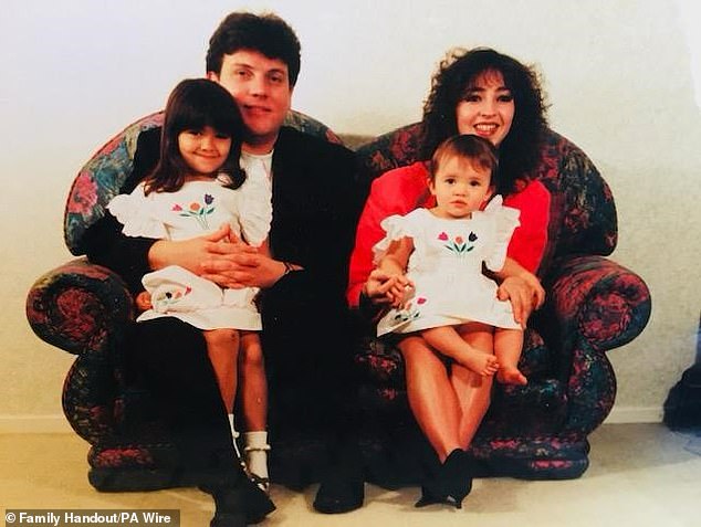 Emily, front right, as a child, with her mother Marion, father Brendan and sister Jasmine.