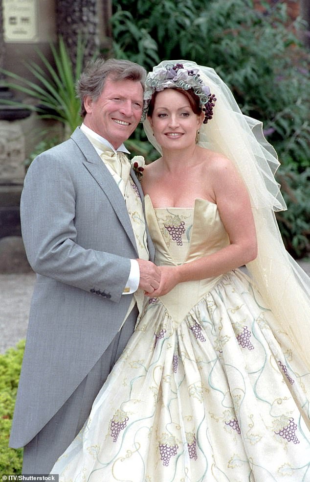 Jacqueline quickly became a soap favourite and yet a 90s sex symbol after joining Coronation Street in 1998, where she played iconic factory machinist Linda Skyes (pictured in Corrie marrying Mike Baldwin).