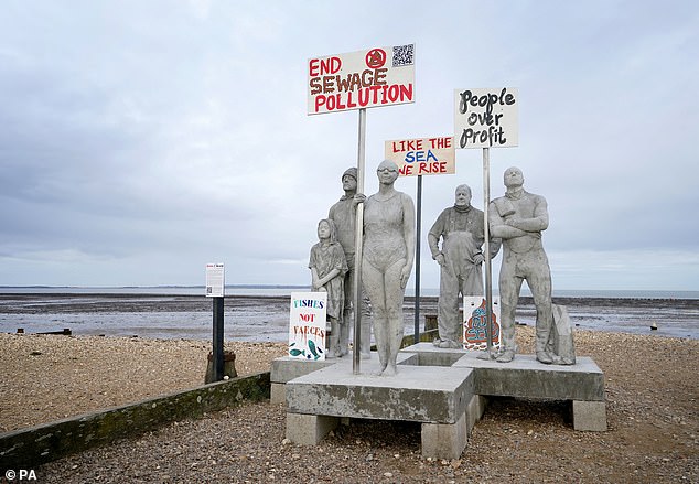 Sewage Mermaids, an art installation by Jason DeCaires Taylor on Whitstable Beach, Kent