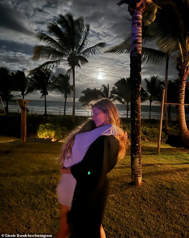 Bündchen also posted a sunset photo of herself on the beach cuddling her 11-year-old daughter, Vivian Lake Brady (L), whom she also welcomed during her 13-year marriage to the Fox Sports commentator, 47, which ended in 2022.