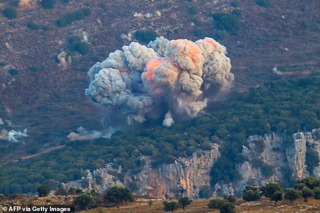 Plumes of smoke rise from the site of an Israeli airstrike in Marjayoun, near the Lebanese-Israeli border.