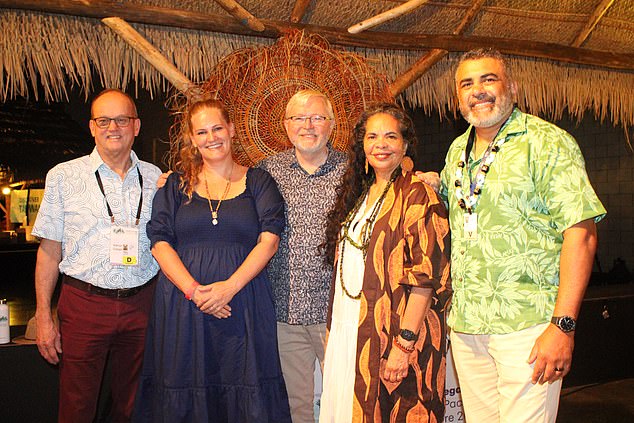 Justin Mohamed is pictured, right, at the 13th Pacific Arts and Culture Festival in Honolulu with Kevin Rudd, center, the former Australian prime minister and current ambassador to the United States.