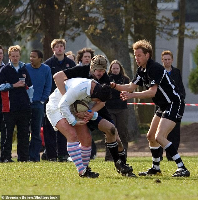 The prince playing in a rugby tournament during his final year at university in 2005