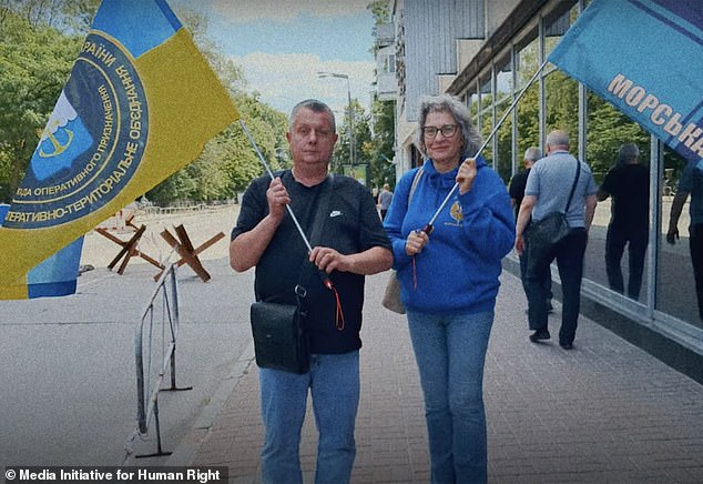 Kompaniiets (right) had spent two years searching for evidence that her linguist son was alive after he disappeared in the April 2022 collapse of the Illich steel plant in Mariupol.