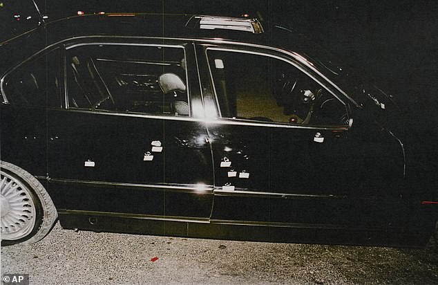 This photo provided by the Las Vegas Metropolitan Police Department shows the bullet-riddled car in which rapper Tupac Shakur was fatally shot in September 1996 in Las Vegas.