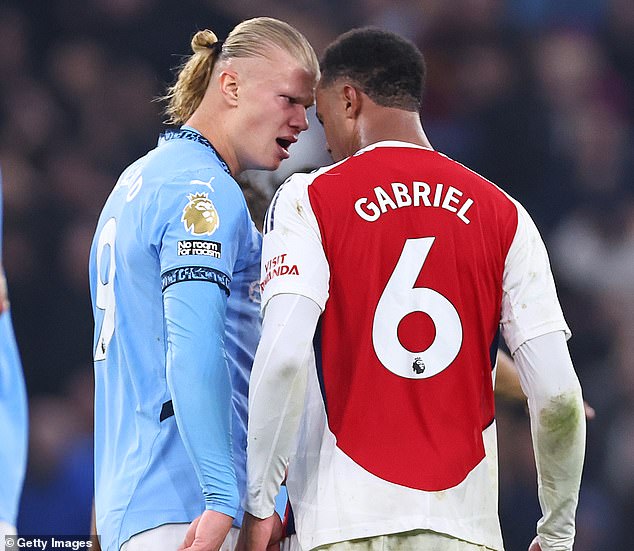 The Manchester City striker was involved in a confrontation with Gabriel after throwing the ball at the back of the defender's neck.