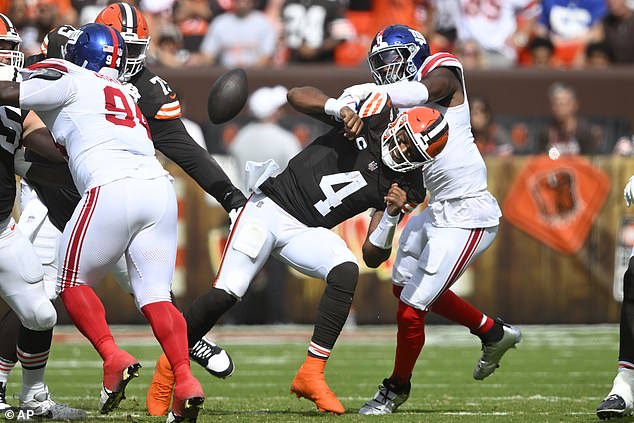 Watson had a poor performance and was sacked eight times in Cleveland's 21-15 loss to the Giants.