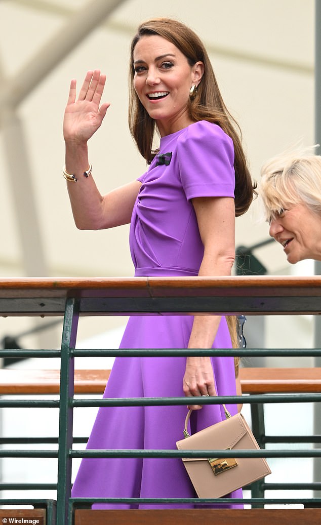 Pictured: The Princess of Wales performed one of her only solo engagements this year when she attended the Wimbledon men's singles final in July 2024.