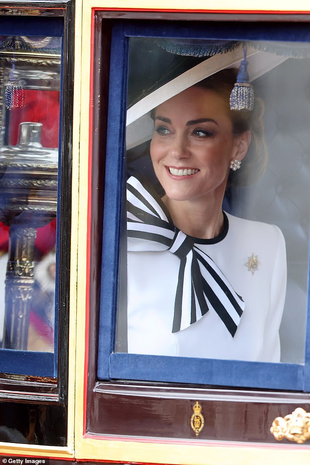 Pictured: The Princess of Wales takes part in the Trooping the Color procession in London in June 2024.