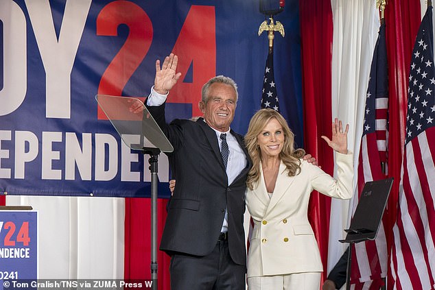 RFK Jr. has insisted that he only met the political journalist once, when she profiled him last year. (Pictured: Hines and Kennedy on stage at the National Constitution Center on Independence Mall)