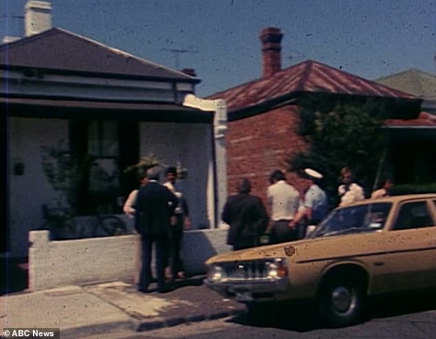 Life in 1977 was very different. Detectives are pictured outside the Easey Street house where two people were murdered.