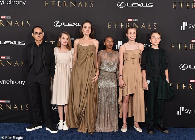 The 49-year-old Maleficent actress and mother of six has sons Maddox, 23, and Pax, 20, as well as Zahara, 19, Shiloh, 18, and twins Knox and Vivienne, 16, with Pitt. Seen in 2021