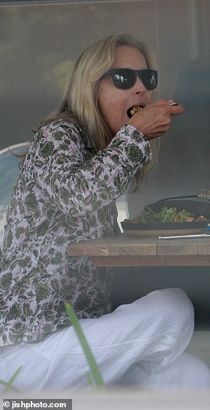 Derek enjoyed a refreshing salad at Field + Fort cafe in Summerland, California, on Saturday.